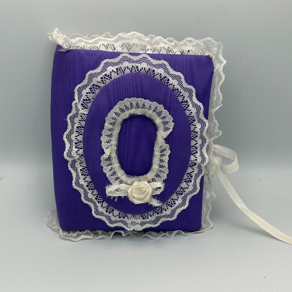 Grandma Core Vintage Lace Padded Photo Album Purple Satin Ribbon Granny 4"x6"